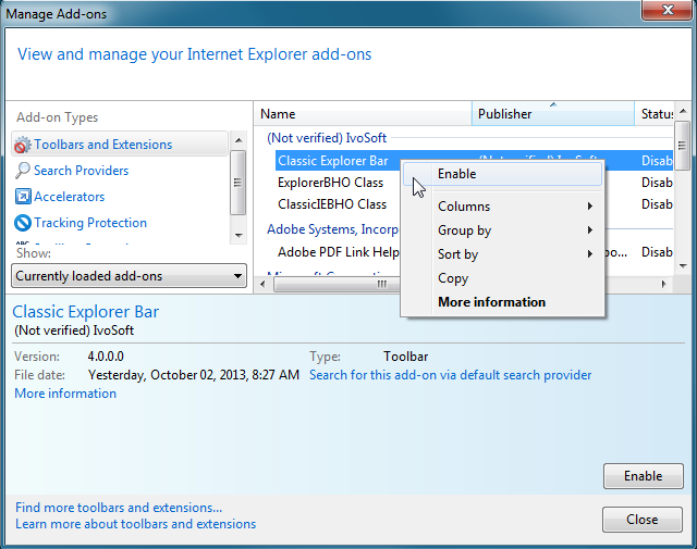 Manage Add-ons (Internet Explorer 8) Manage Add-ons (Internet Explorer 8)