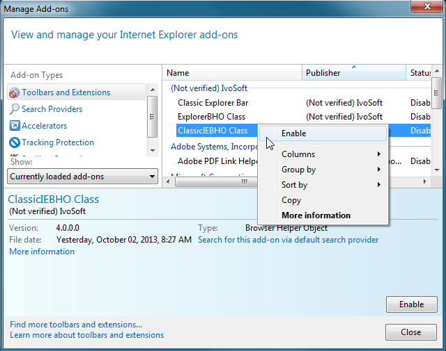 Manage Add-ons (Internet Explorer 9) Manage Add-ons (Internet Explorer 9)