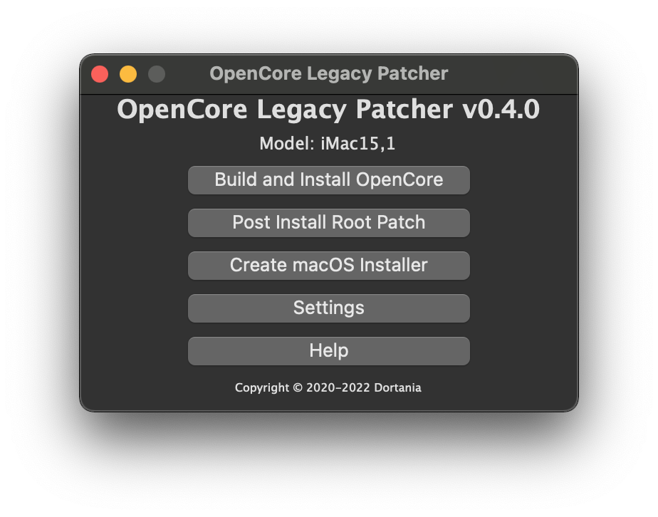 OCLP GUI Main Menu