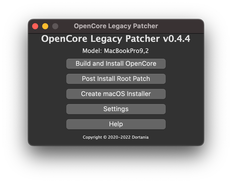 OCLP GUI Main Menu